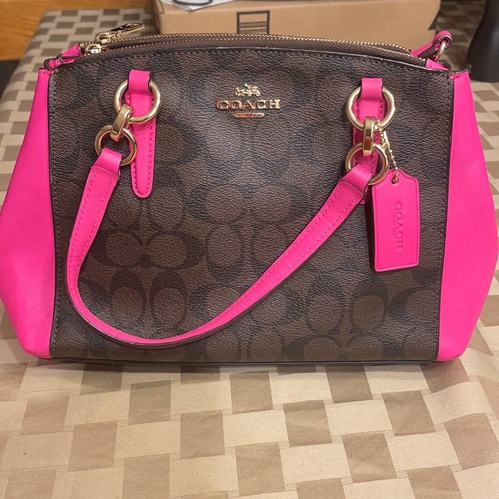 COPY - - COACH fuchsia and brown signature canvas and satchel